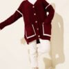 Pocketed Gold Button Knit Cardigan Burgundy – Image 2