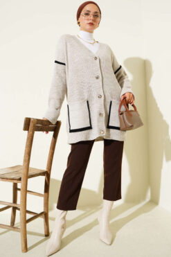 Alternative view of Pocketed Gold Button Knit Cardigan Sand Beige