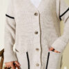 Pocketed Gold Button Knit Cardigan Sand Beige - Image 4