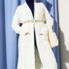Pocketed Knitted Patterned Long Cardigan Ecru