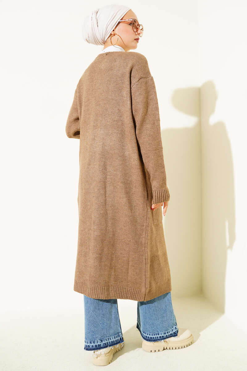 Pocketed Long Knit Cardigan Mink – Image 3
