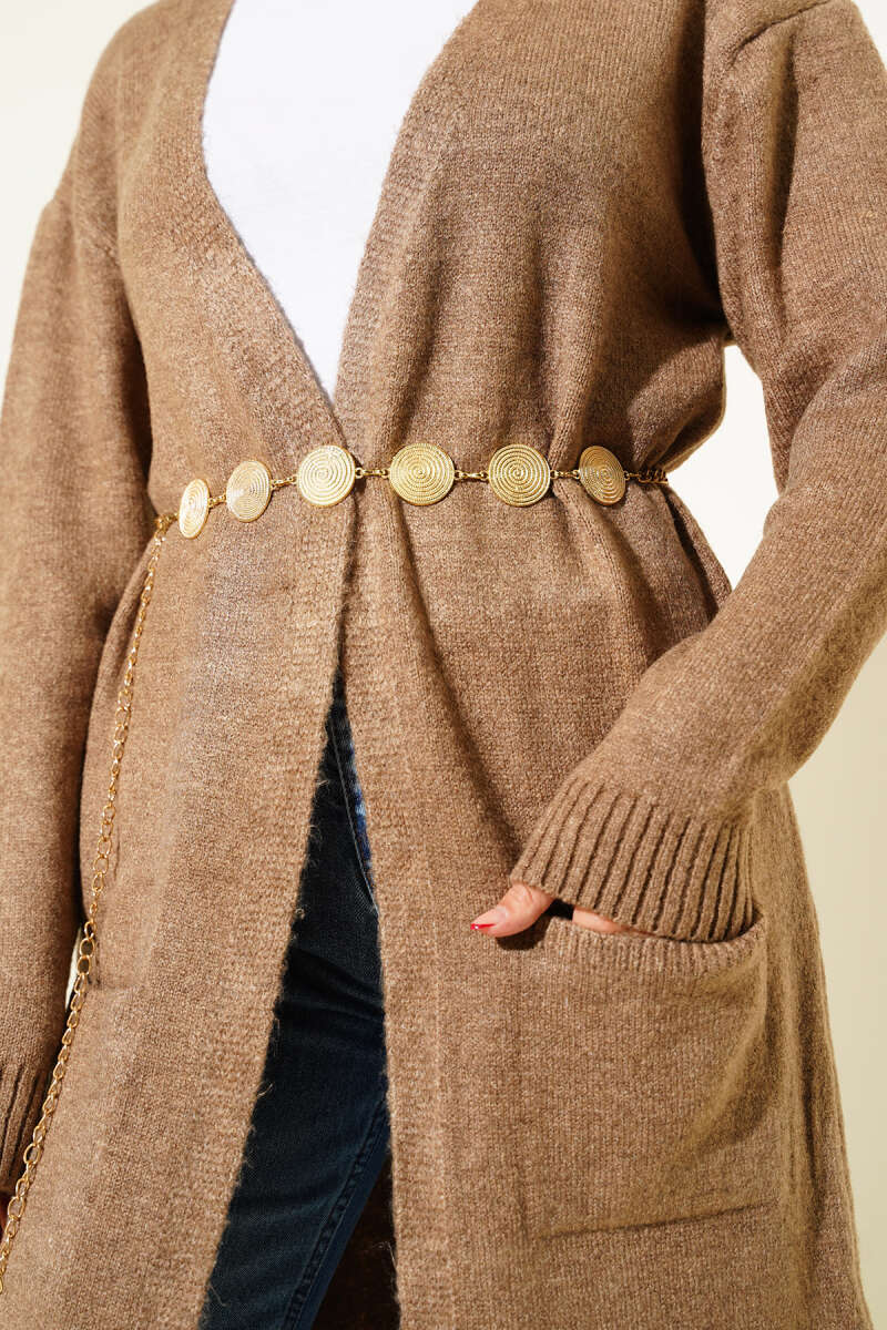 Pocketed Long Knit Cardigan Mink – Image 4