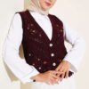 Floral Patterned Openwork Buttoned Vest Burgundy
