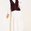 Floral Patterned Openwork Buttoned Vest Burgundy - Imagen 2