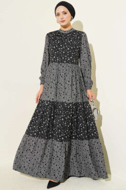 Floral Tiered Ruffle Dress Smoke