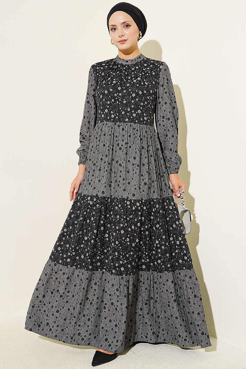 Floral Tiered Ruffle Dress Smoke