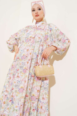 Alternative view of Half Button Brush Pattern Dress Pink