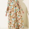 Floral Patterned Ruffled Dress Beige