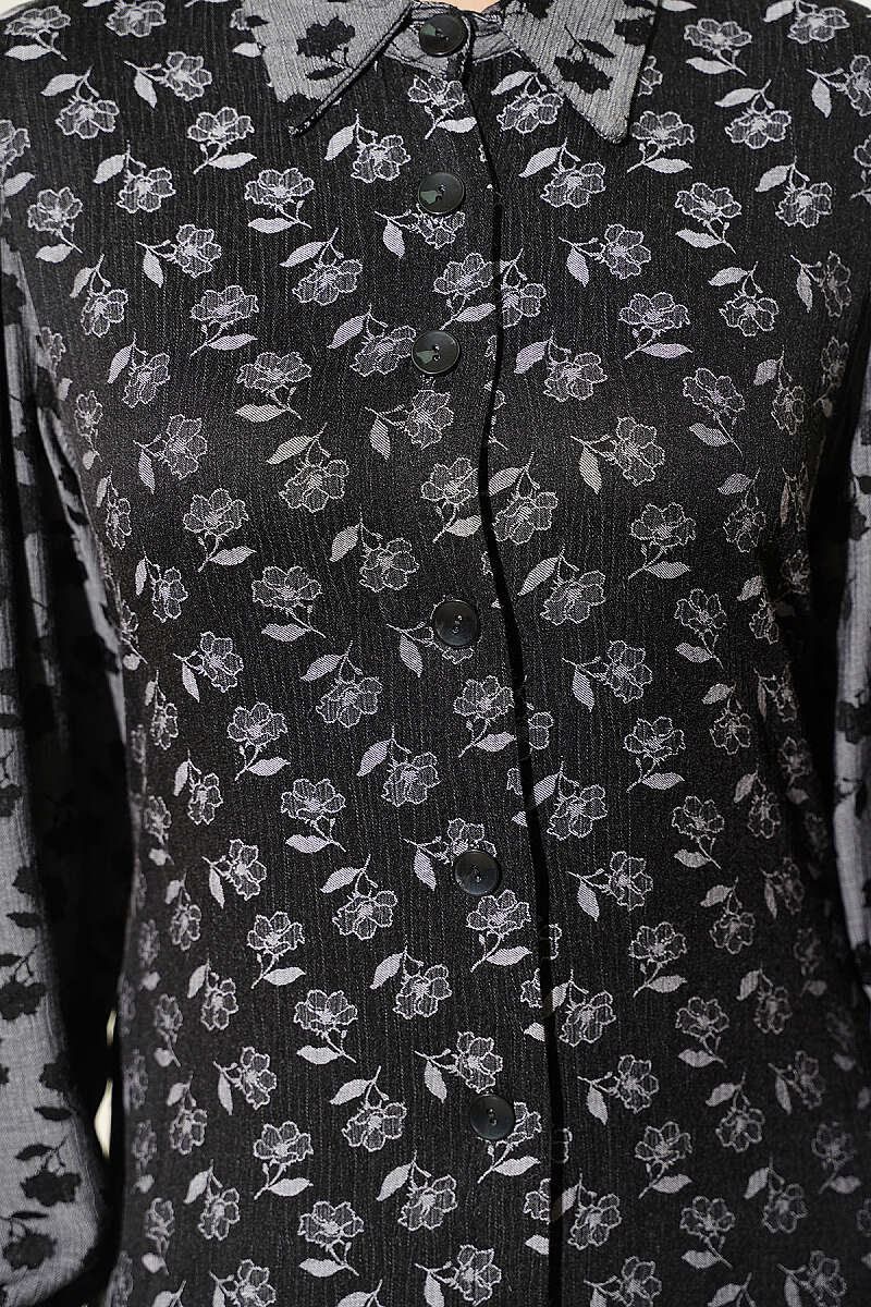 Floral Pattern Relaxed Fit Ruffled Dress Black – Bild 4