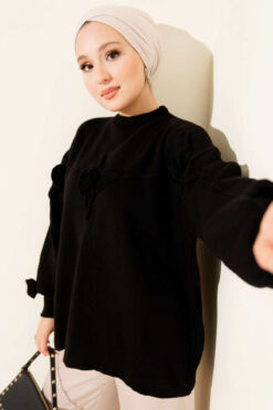 Alternative view of Floral Embroidered Knit Sweater Black