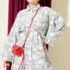 Floral Embossed Long Tunic with Tie Waist Navy Blue – Bild 2