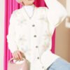 Floral Pattern Button-Up Knit Cardigan Ecru – Bild 6