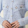 Floral Embroidery Openwork Short Knit Cardigan Baby Blue - Afbeelding 4