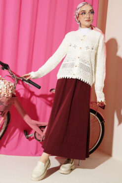 Alternative view of Floral Embroidery Openwork Short Knit Cardigan Ecru