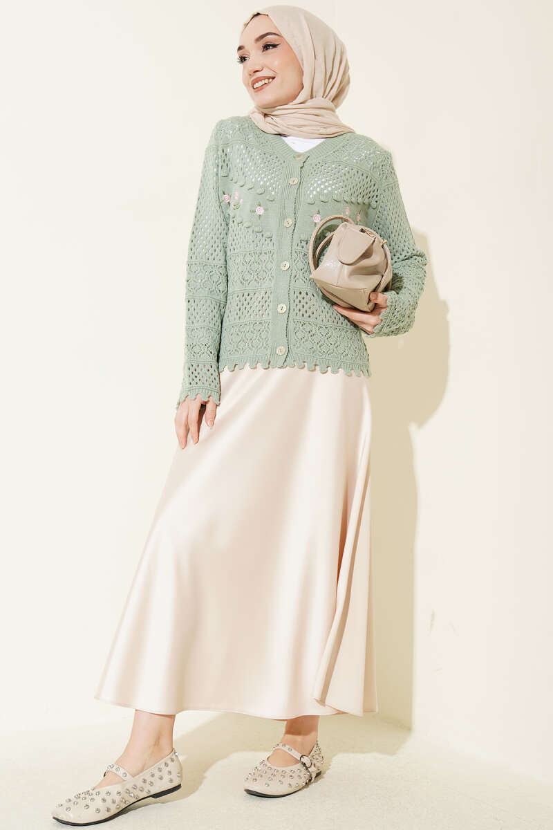 Floral Embroidery Openwork Short Knit Cardigan Mint - Afbeelding 2