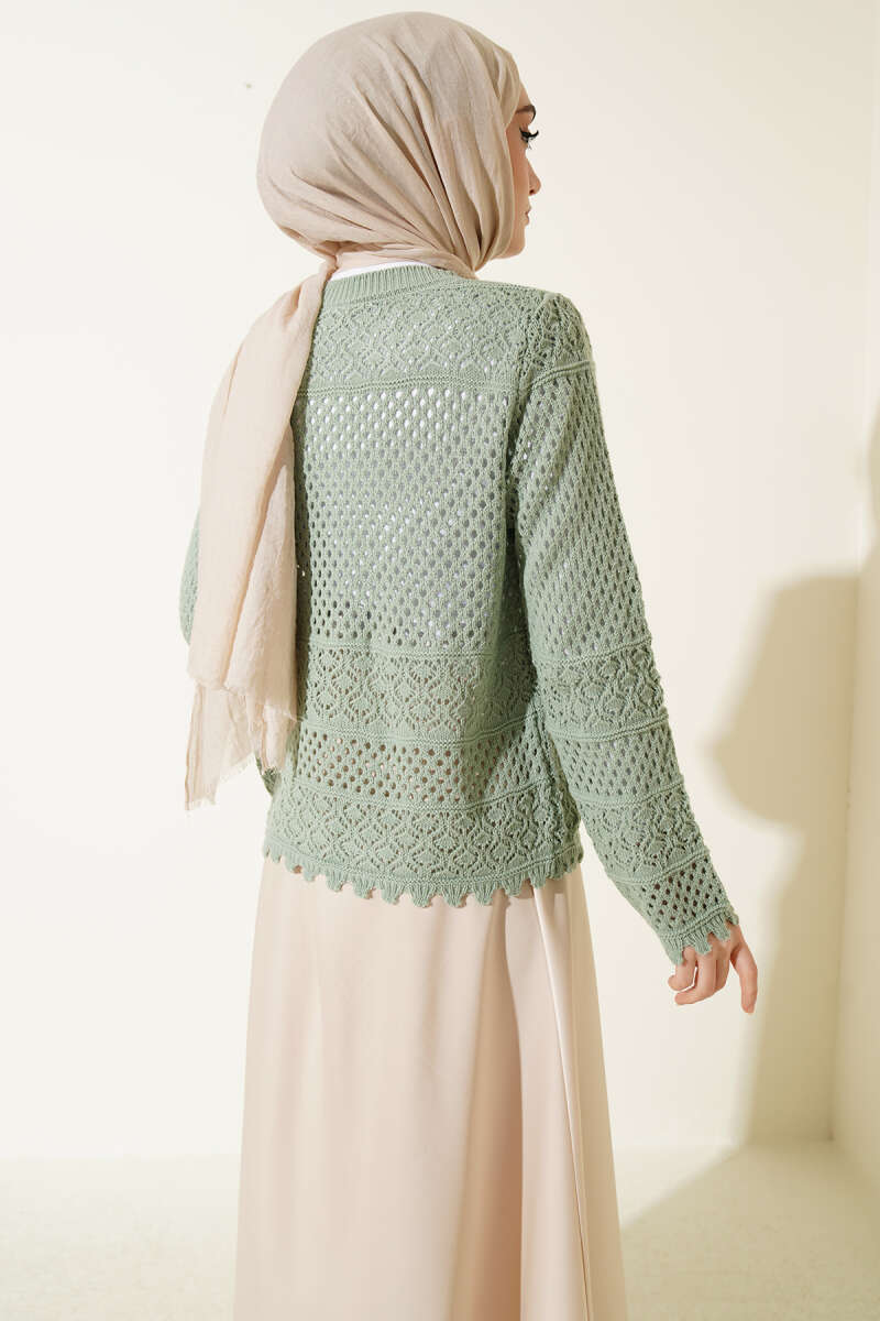 Floral Embroidery Openwork Short Knit Cardigan Mint - Afbeelding 3