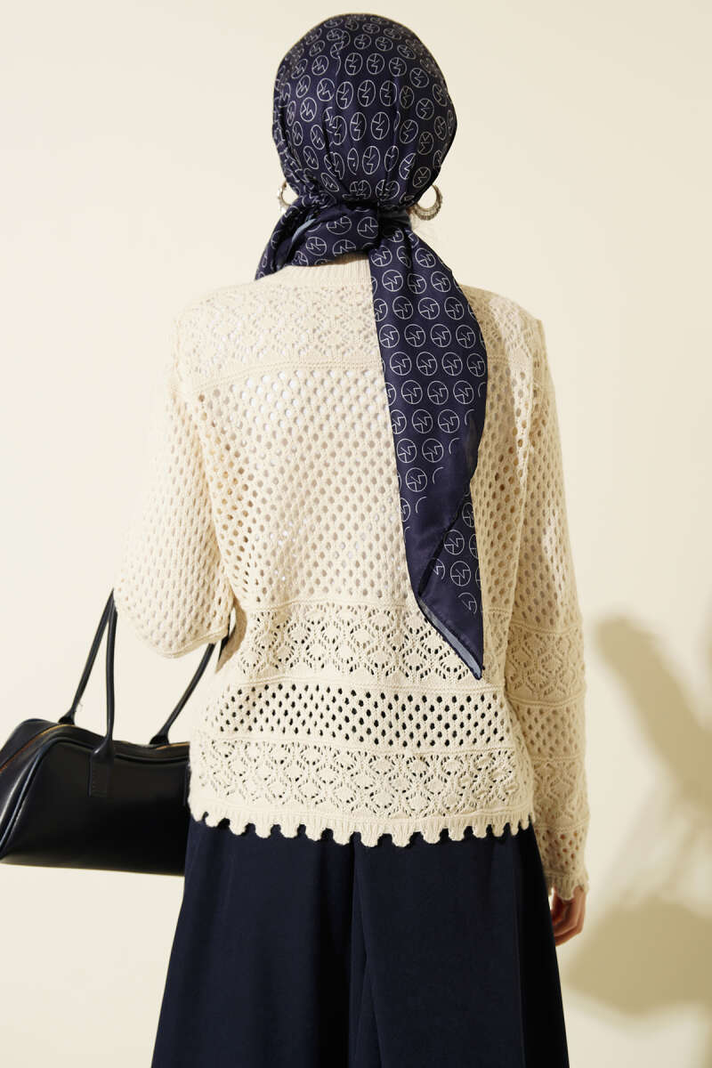 Floral Embroidery Openwork Short Knit Cardigan Stone - immagine 3