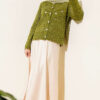 Floral Embroidery Openwork Short Knit Cardigan Green - Afbeelding 2