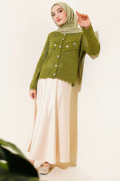 Alternative view of Floral Embroidery Openwork Short Knit Cardigan Green