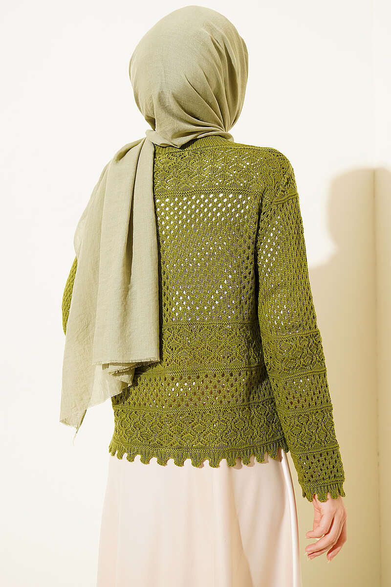 Floral Embroidery Openwork Short Knit Cardigan Green - Afbeelding 3