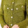 Floral Embroidery Openwork Short Knit Cardigan Green - Afbeelding 4