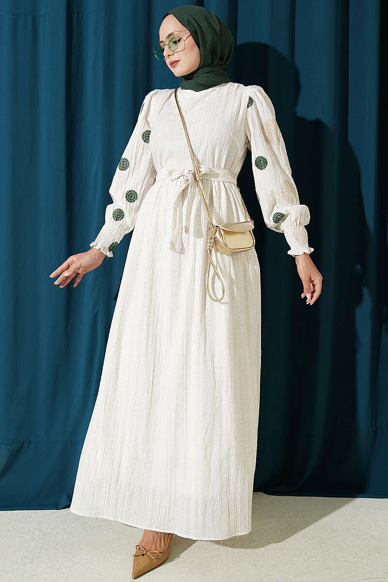 Floral Embroidered Detail Dress Khaki