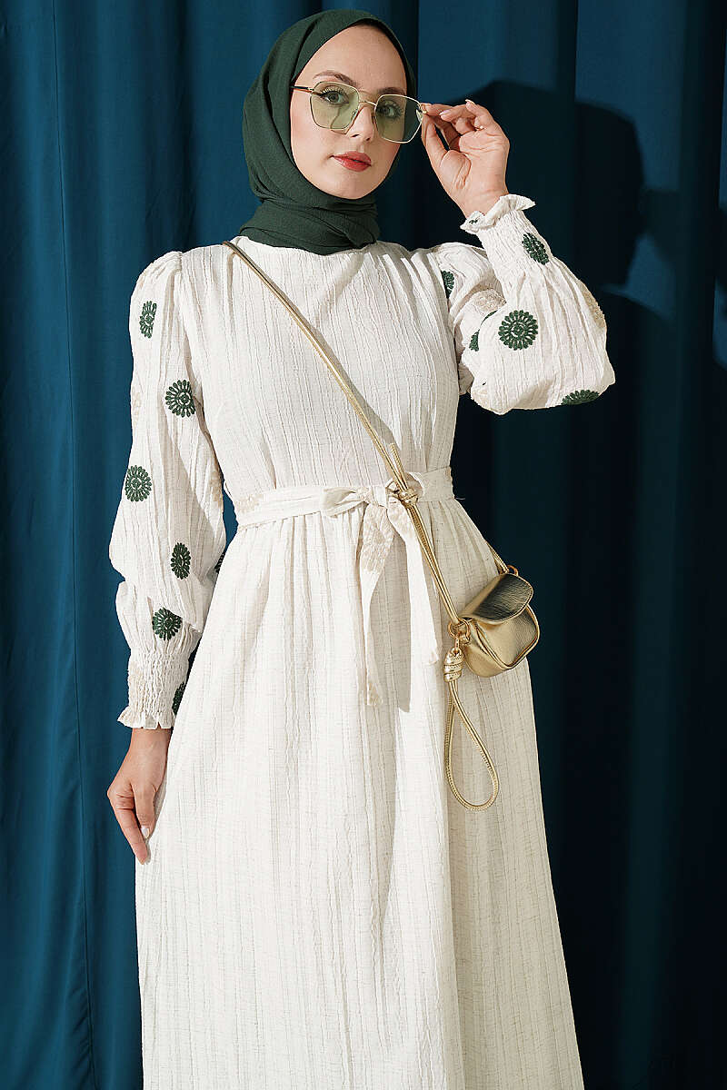 Floral Embroidered Detail Dress Khaki - Image 2