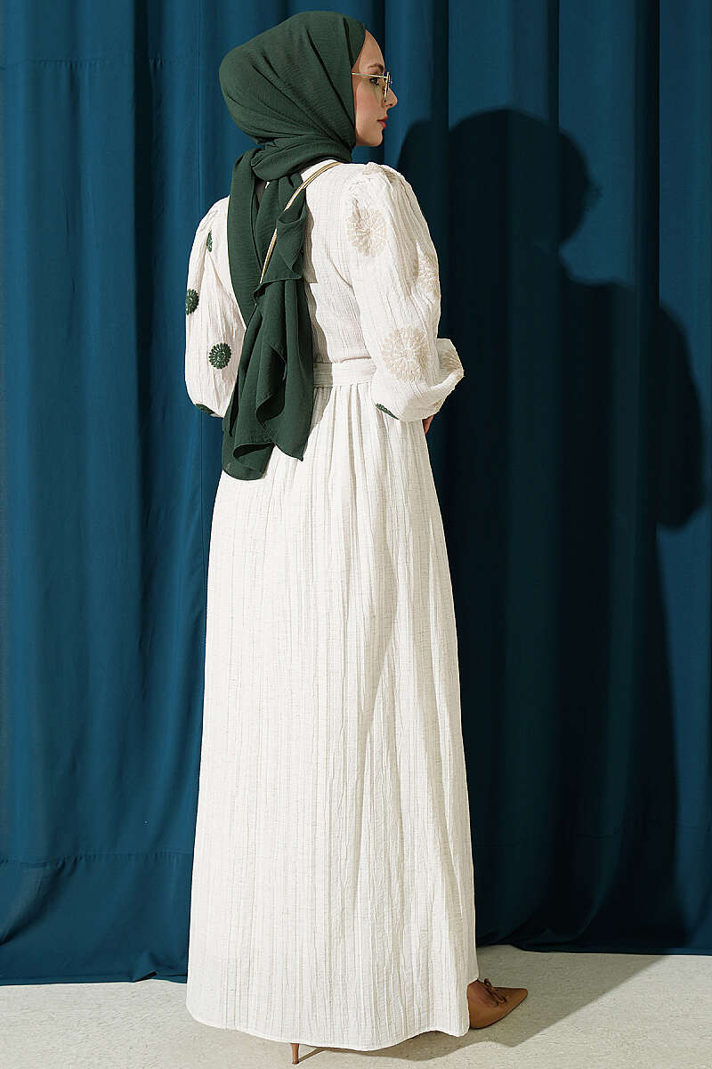 Floral Embroidered Detail Dress Khaki - Image 3