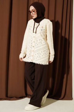 Alternative view of Embroidered Floral Openwork Knit Cardigan Beige