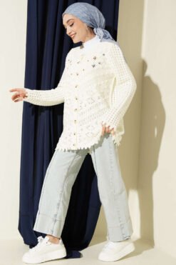 Alternative view of Embroidered Floral Openwork Knit Cardigan Ecru