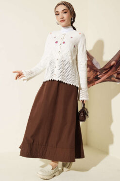 Alternative view of Floral Embroidered Openwork Short Knit Cardigan White