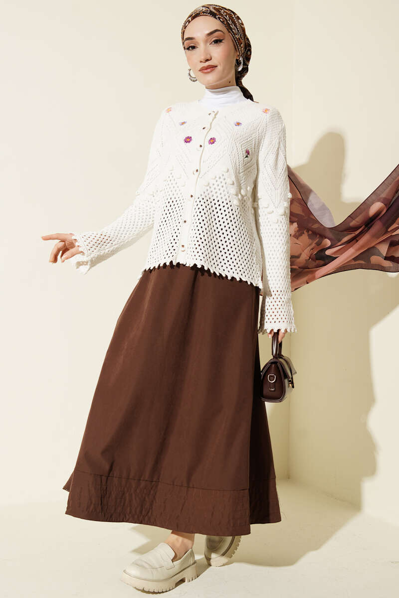 Floral Embroidered Openwork Short Knit Cardigan White - immagine 2