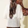 Floral Embroidered Openwork Short Knit Cardigan White - immagine 3
