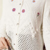 Floral Embroidered Openwork Short Knit Cardigan White - immagine 4