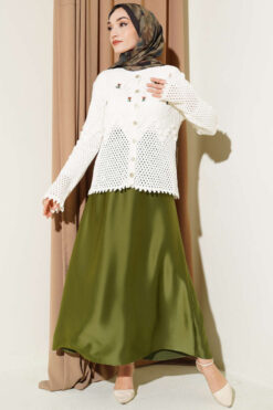 Alternative view of Floral Embroidered Button-Up Short Knit Cardigan White