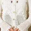 Floral Embroidered Button-Up Short Knit Cardigan White - Imagen 4