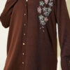 Button-Up Mercerized Cardigan with Floral Embroidery Brown - Afbeelding 4