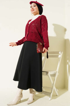 Alternative view of Floral Knit Button-Up Cardigan Burgundy