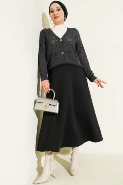 Alternative view of Floral Knit Button-Up Cardigan Smoke