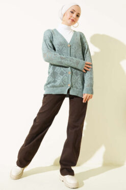 Alternative view of Floral Knit Button-Up Cardigan Mint