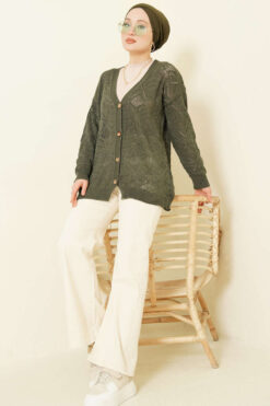 Alternative view of Floral Knit Button-Up Cardigan Oil Green