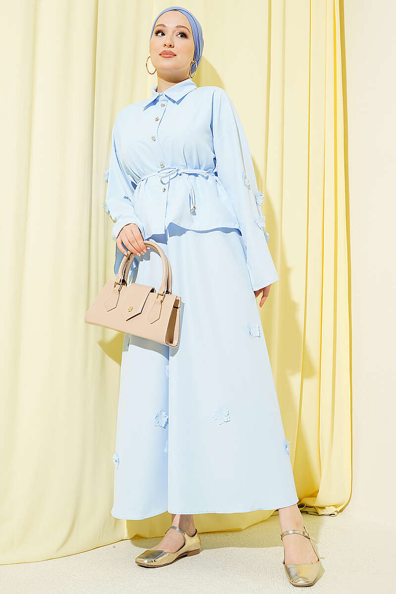 Fringed Detail Denim Two-Piece Set Blue - immagine 5