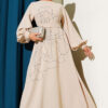 Floral Embellished Evening Dress Beige – Image 2