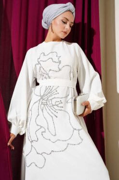 Alternative view of Floral Embellished Evening Dress White