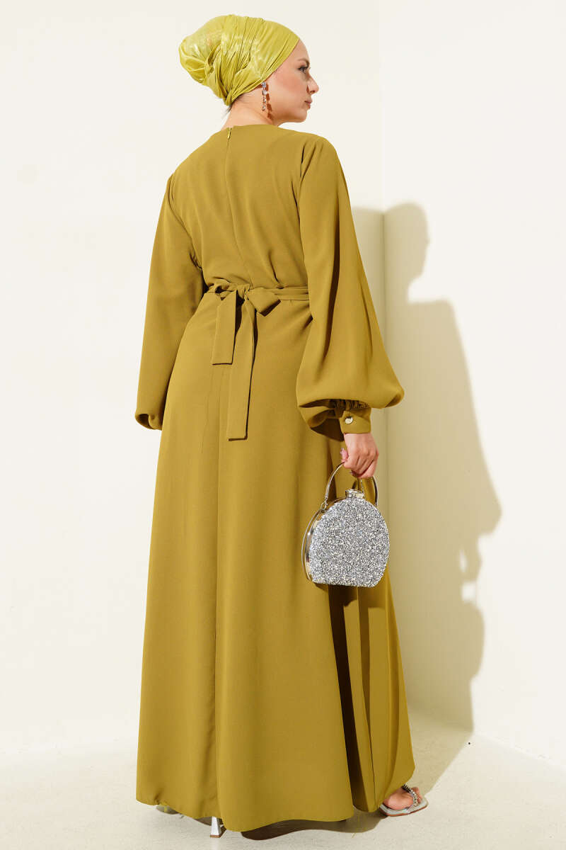 Floral Embellished Evening Dress Stone - الصورة 3