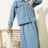 Denim Jacket and Skirt Two-Piece Set Light Blue - immagine 2