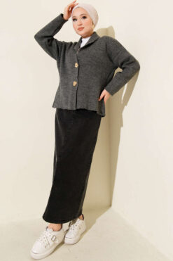 Alternative view of Double Gold Button Short Knit Cardigan Smoke
