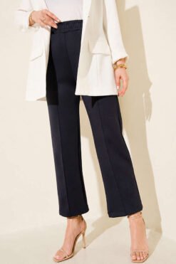 Scuba Trousers with Side Slits Navy Blue