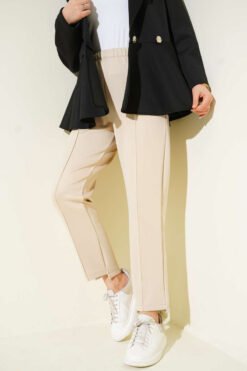 High-Waisted Slim Fit Scuba Pants Beige