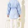 Striped Balloon Sleeve Waist Elastic Tunic Blue – Bild 3